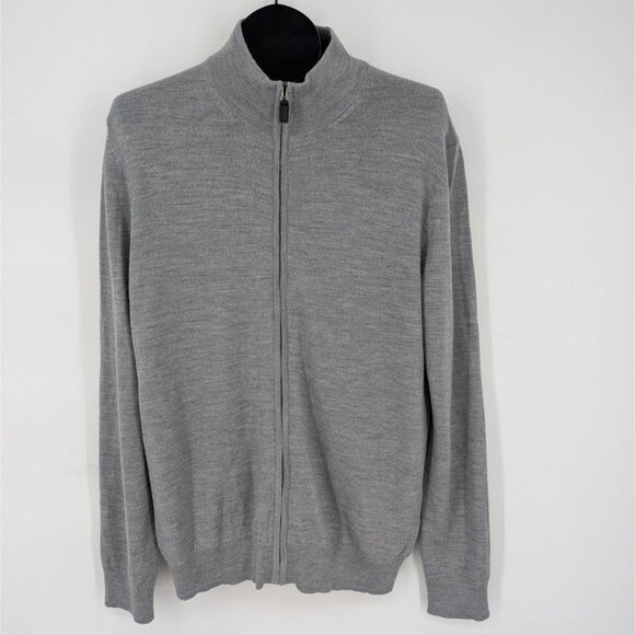 Jos A Bank Traveler Zip Up Sweater Jacket Men Size M 100% Merino Wool Minimalist - Picture 1 of 9